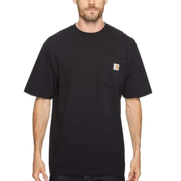 Carhartt K87 LOOSE FIT HEAVYWEIGHT SHORT-SLEEVE POCKET T-SHIRT American Vintage Label Logo Pocket Crew Neck Fitted Solid T-Shirt Men's Black 3