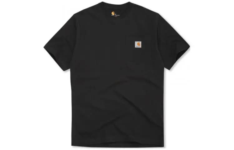 Carhartt K87 LOOSE FIT HEAVYWEIGHT SHORT-SLEEVE POCKET T-SHIRT American Vintage Label Logo Pocket Crew Neck Fitted Solid T-Shirt Men's Black