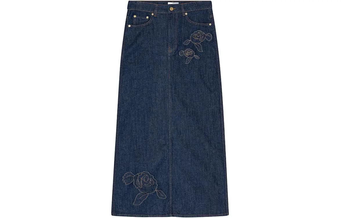 GANNI Rose Denim Maksi Ətək