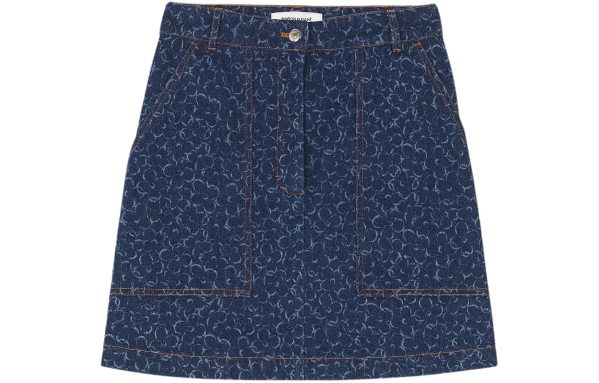 Maison Kitsune SS24 Qadın Denim Ətək Tünd Göy