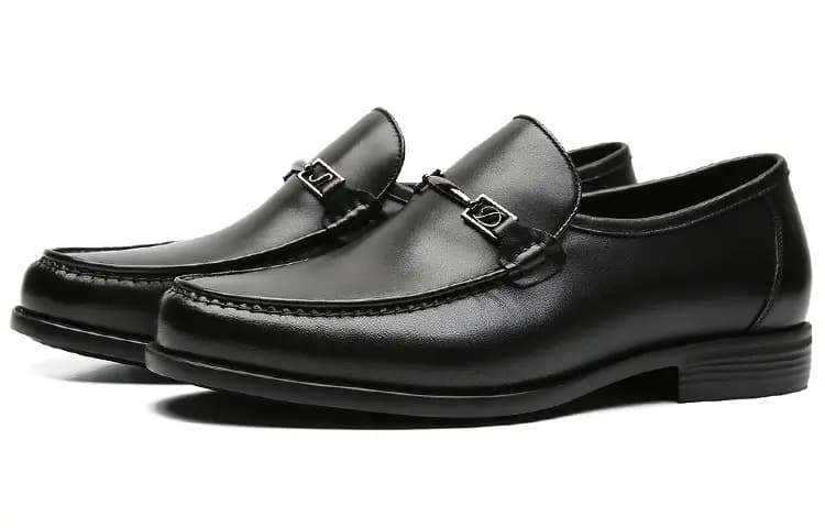S.T. Dupont Calfskin Leather Comfortable Loafers Men's Black 2