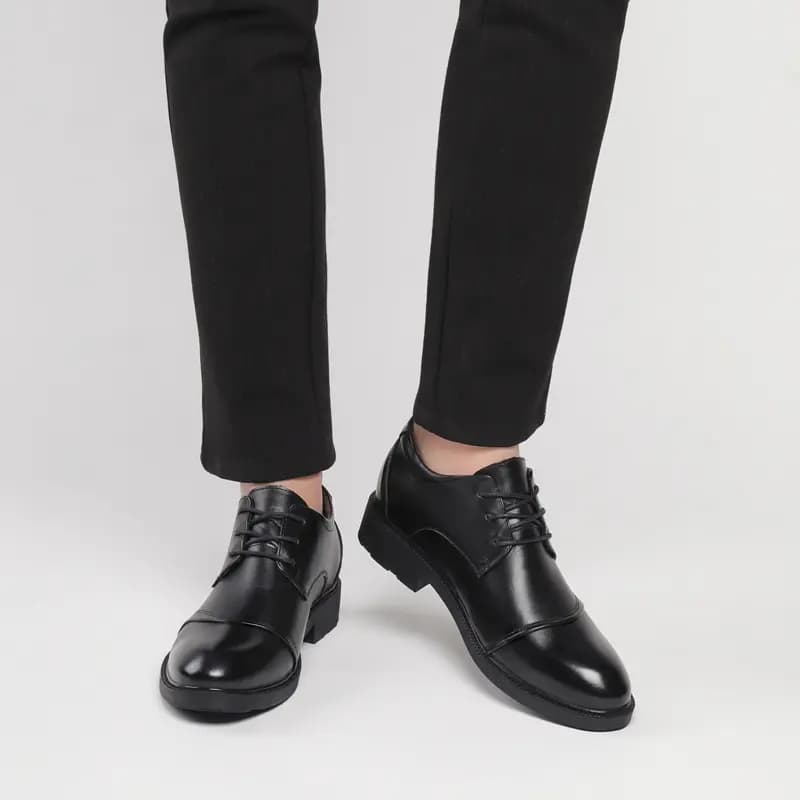 British Knight Classic Versatile Soft Comfortable Slip-Resistant Commuter Trendy Versatile Genuine Leather Young Casual Lace-Up Height-Increasing Business Dress Shoes Men's Black 7