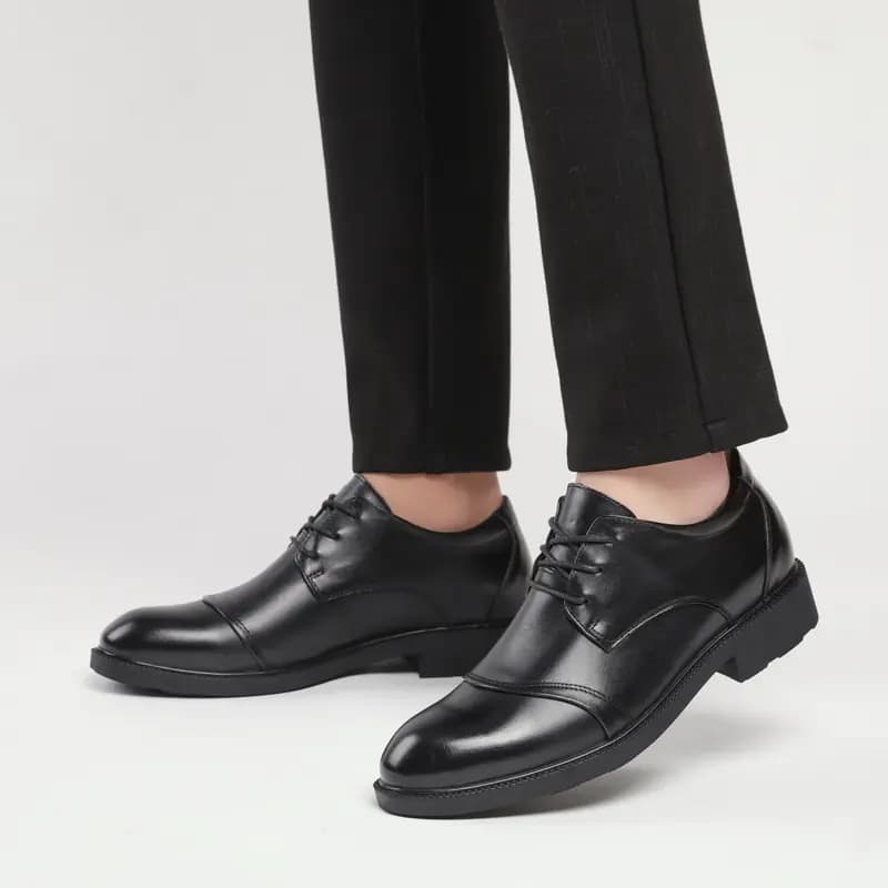 British Knight Classic Versatile Soft Comfortable Slip-Resistant Commuter Trendy Versatile Genuine Leather Young Casual Lace-Up Height-Increasing Business Dress Shoes Men's Black 4