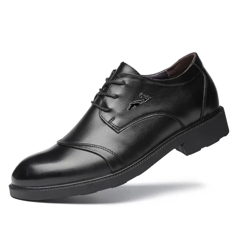 British Knight Classic Versatile Soft Comfortable Slip-Resistant Commuter Trendy Versatile Genuine Leather Young Casual Lace-Up Height-Increasing Business Dress Shoes Men's Black 19