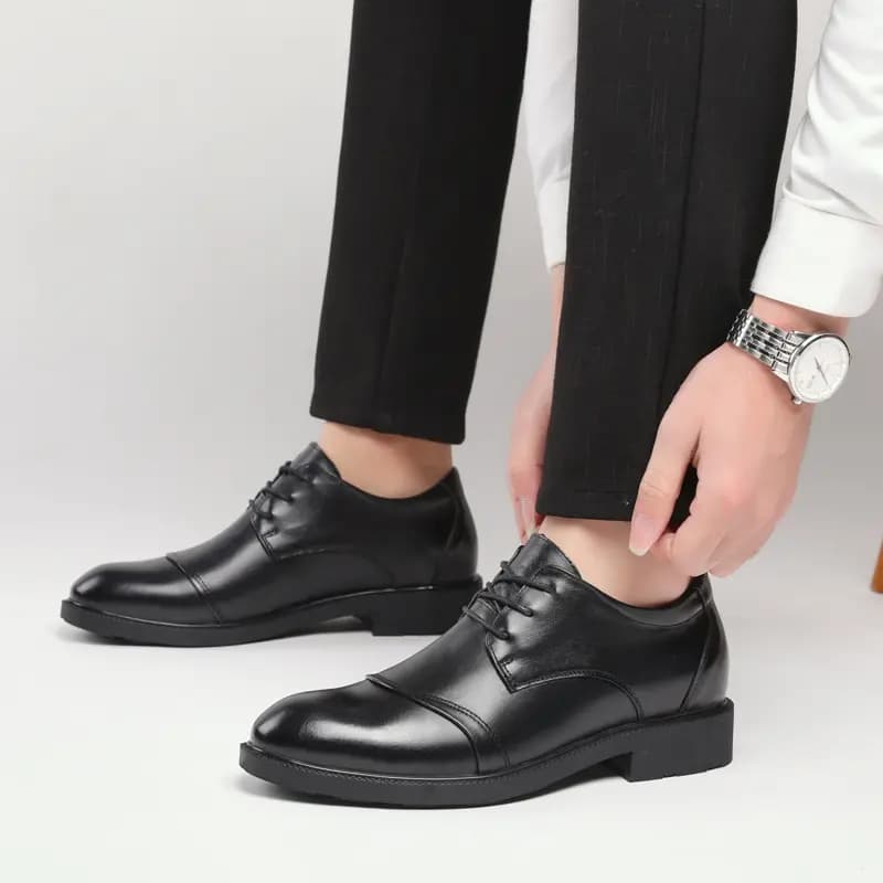 British Knight Classic Versatile Soft Comfortable Slip-Resistant Commuter Trendy Versatile Genuine Leather Young Casual Lace-Up Height-Increasing Business Dress Shoes Men's Black 5