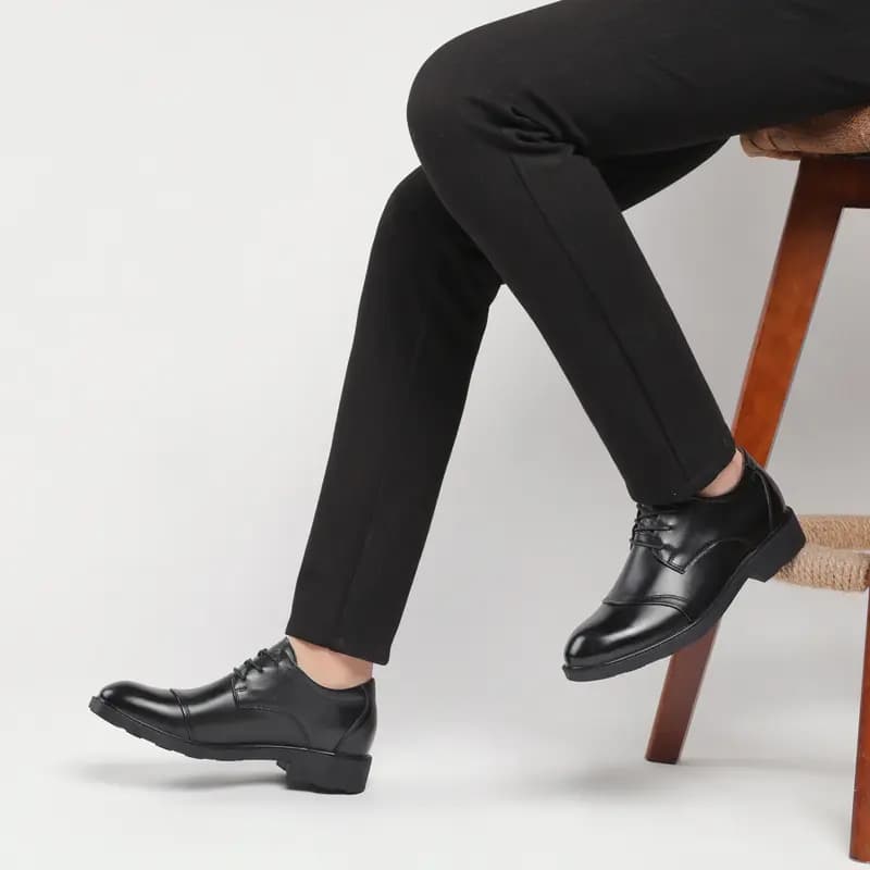 British Knight Classic Versatile Soft Comfortable Slip-Resistant Commuter Trendy Versatile Genuine Leather Young Casual Lace-Up Height-Increasing Business Dress Shoes Men's Black 6