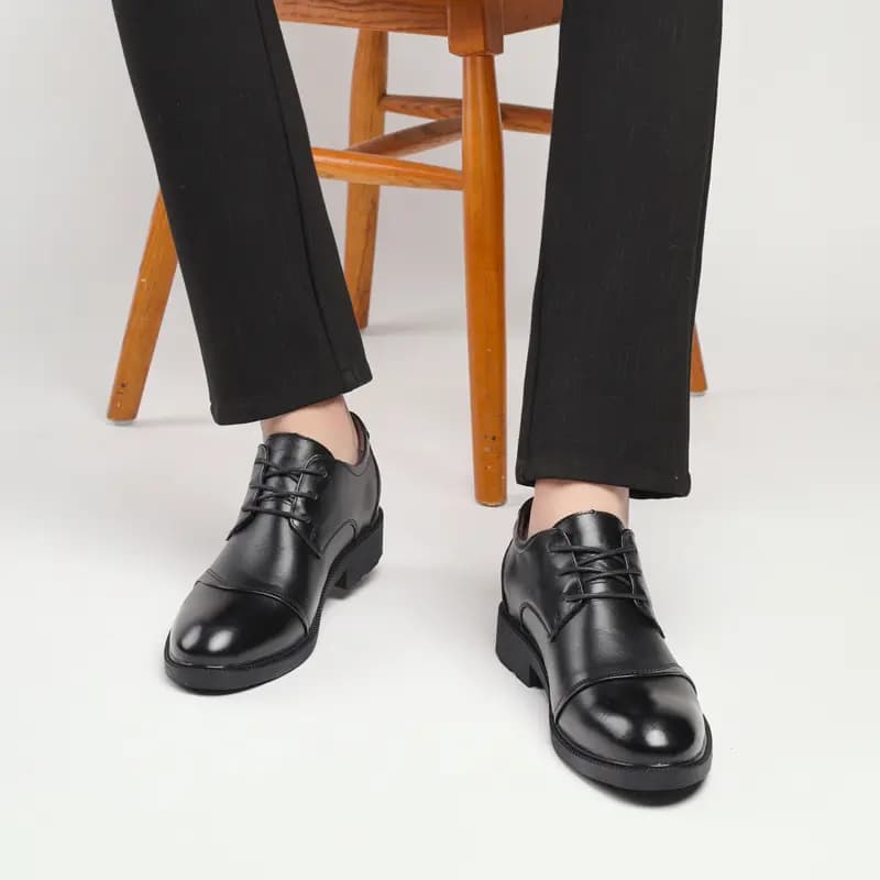 British Knight Classic Versatile Soft Comfortable Slip-Resistant Commuter Trendy Versatile Genuine Leather Young Casual Lace-Up Height-Increasing Business Dress Shoes Men's Black 8