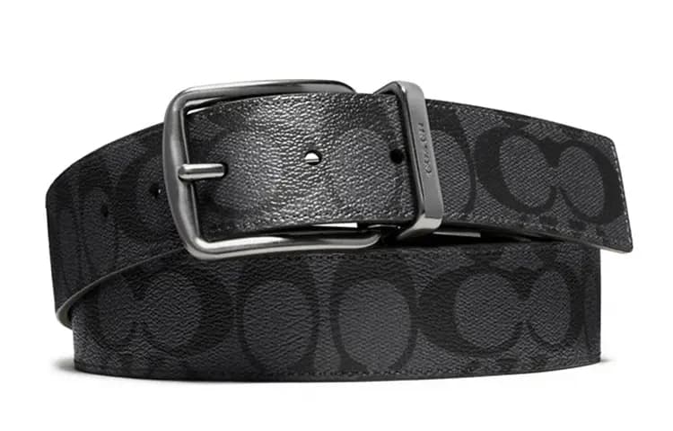 COACH PVC Leather Belts Men's Charcoal Gray Width: 3.8cm