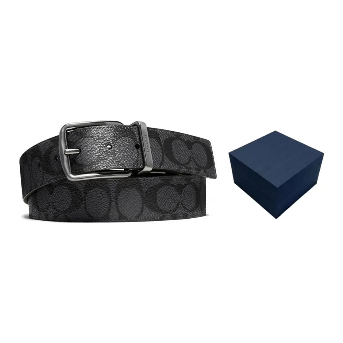 COACH PVC Leather Belts Men's Charcoal Gray Width: 3.8cm 5