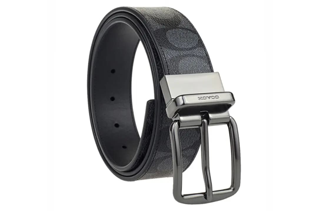 COACH PVC Leather Belts Men's Charcoal Gray Width: 3.8cm 3