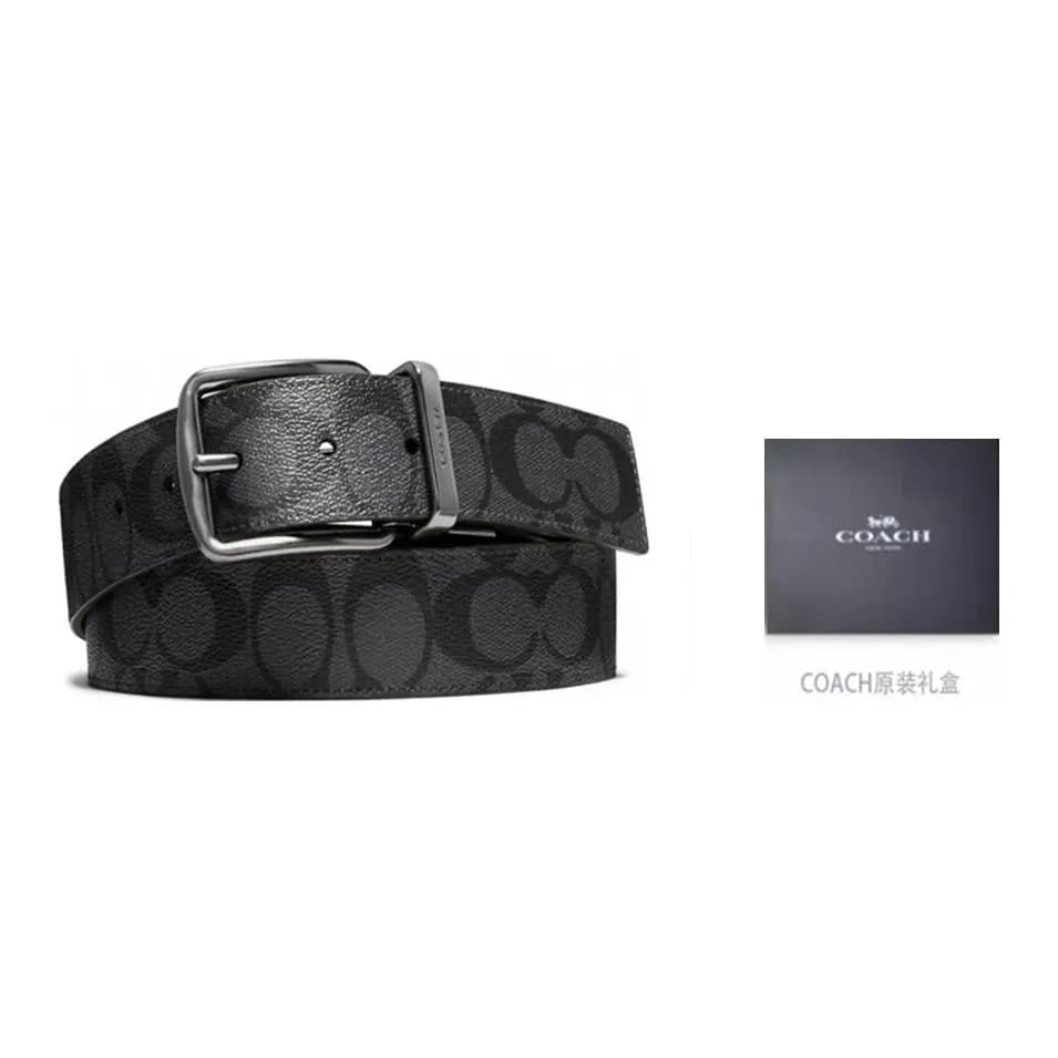 COACH PVC Leather Belts Men's Charcoal Gray Width: 3.8cm 4