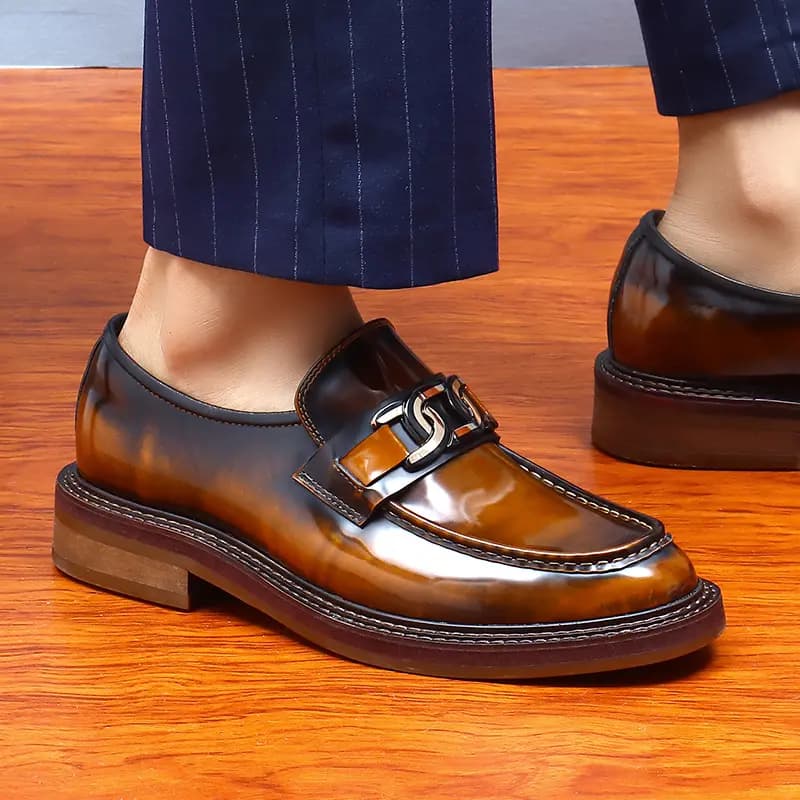 ASTON M.JAZZ Top Layer Leather Genuine Leather Glossy Burnished British Style Thick Sole Dress Shoes Men's 13