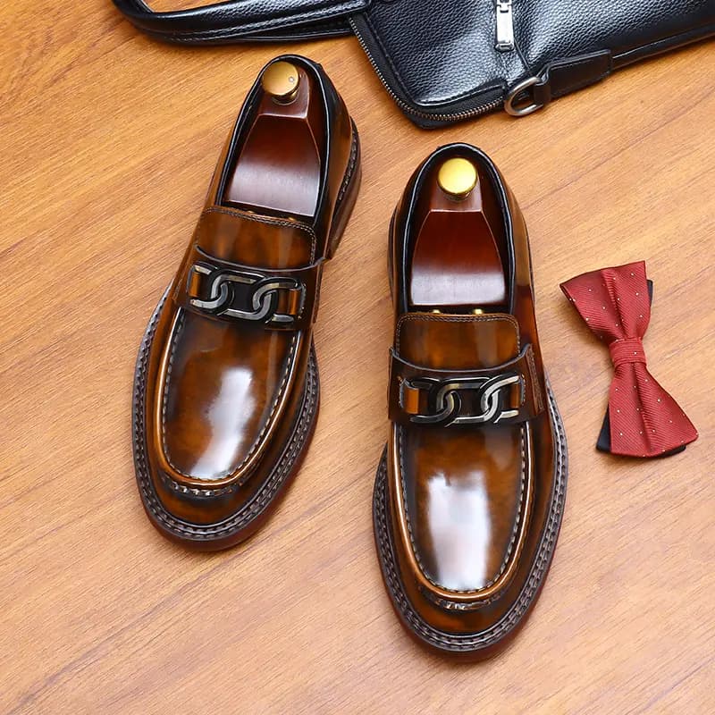 ASTON M.JAZZ Top Layer Leather Genuine Leather Glossy Burnished British Style Thick Sole Dress Shoes Men's 15