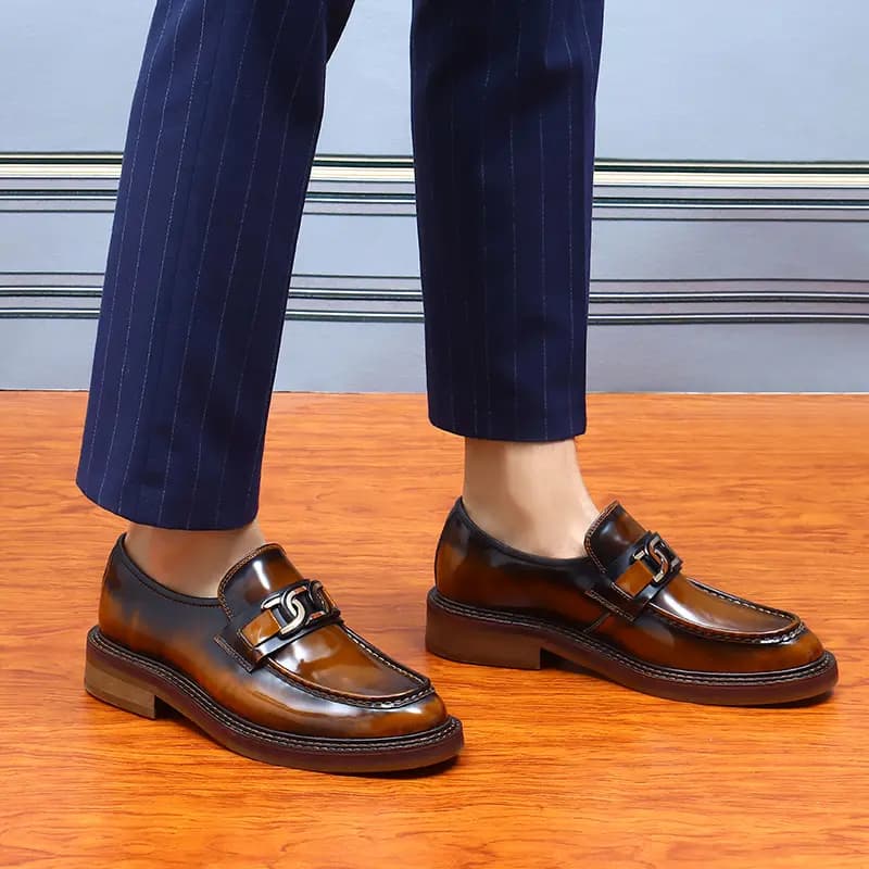 ASTON M.JAZZ Top Layer Leather Genuine Leather Glossy Burnished British Style Thick Sole Dress Shoes Men's 14