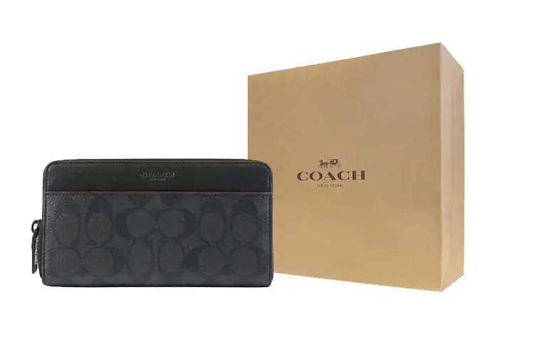 COACH Accordion Dəri Pulqabı Kişi Boz/Qara 6