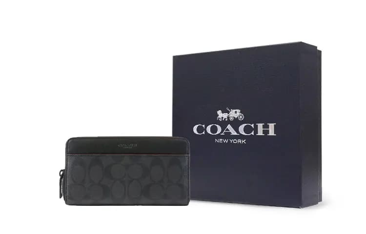 COACH Accordion Dəri Pulqabı Kişi Boz/Qara 5