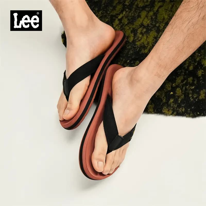 Lee Rubber Sole Stitching Odor Resistant Abrasion Resistant Slip Resistant Quick Drying Flip Flops Men's Black 6