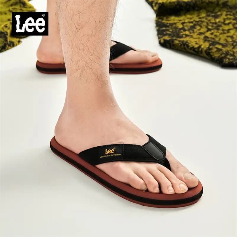 Lee Rubber Sole Stitching Odor Resistant Abrasion Resistant Slip Resistant Quick Drying Flip Flops Men's Black 7