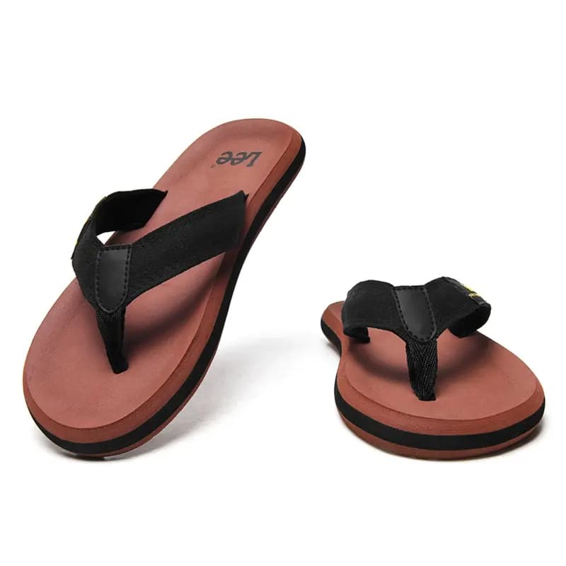Lee Rubber Sole Stitching Odor Resistant Abrasion Resistant Slip Resistant Quick Drying Flip Flops Men's Black 4