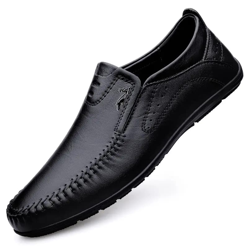 British Knight Genuine Leather Classic Versatile Slip-On Soft Comfortable Anti-Slip Commute Trendy Fashionable Young Casual Loafers Men's Black 3