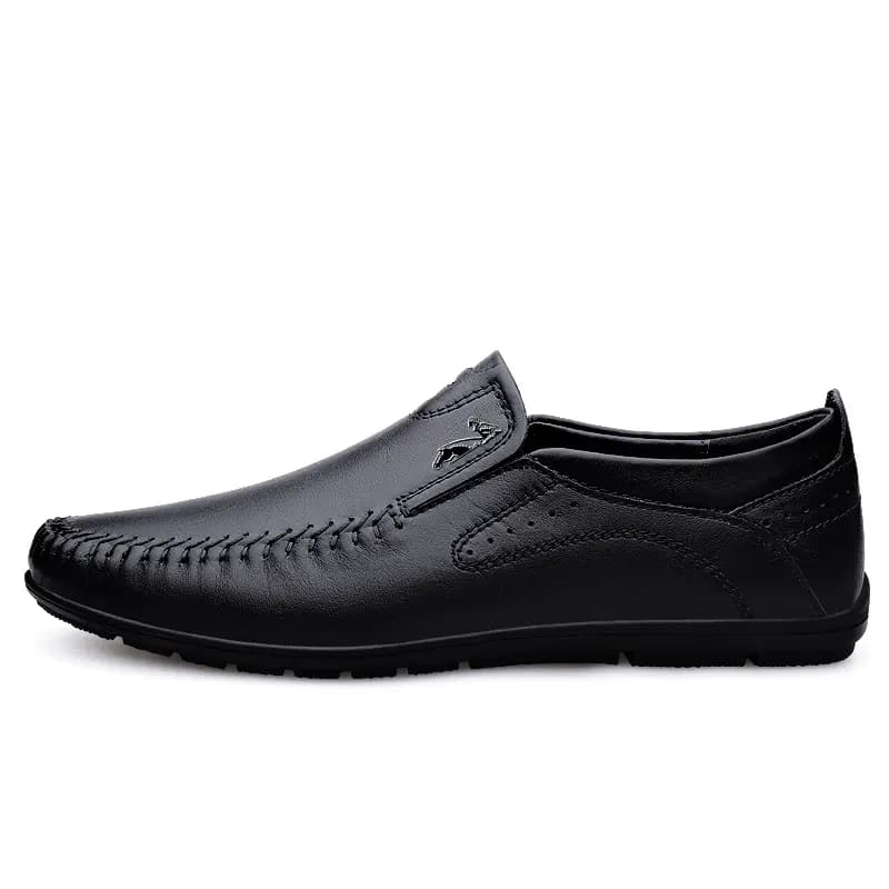 British Knight Genuine Leather Classic Versatile Slip-On Soft Comfortable Anti-Slip Commute Trendy Fashionable Young Casual Loafers Men's Black