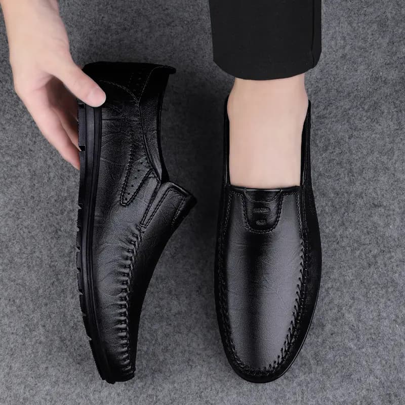British Knight Genuine Leather Classic Versatile Slip-On Soft Comfortable Anti-Slip Commute Trendy Fashionable Young Casual Loafers Men's Black 5