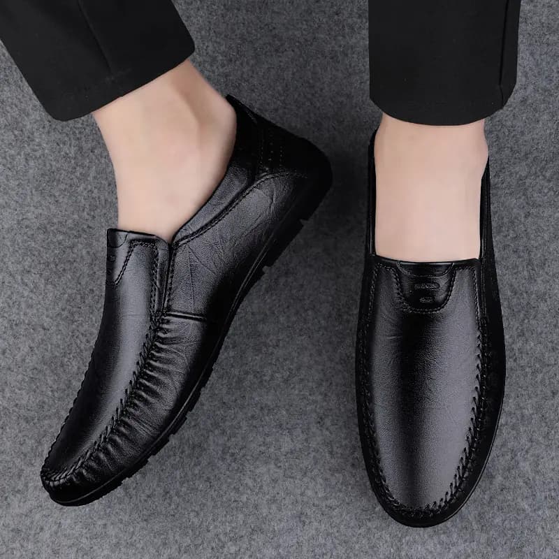 British Knight Genuine Leather Classic Versatile Slip-On Soft Comfortable Anti-Slip Commute Trendy Fashionable Young Casual Loafers Men's Black 9