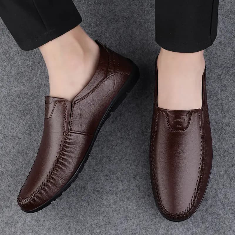 British Knight Genuine Leather Classic Versatile Slip-On Soft Comfortable Anti-Slip Commute Trendy Fashionable Young Casual Loafers Men's Black 16
