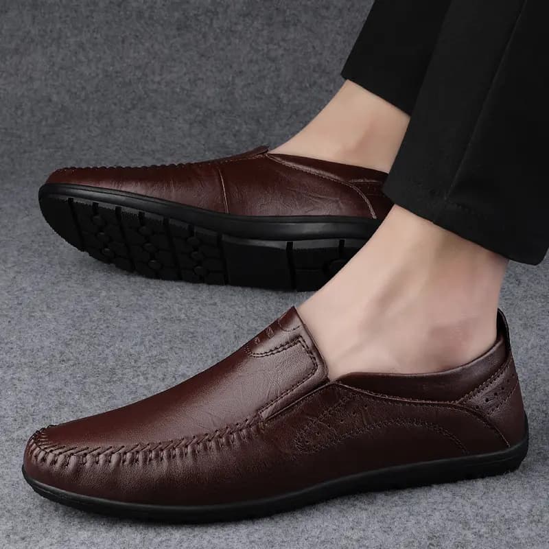 British Knight Genuine Leather Classic Versatile Slip-On Soft Comfortable Anti-Slip Commute Trendy Fashionable Young Casual Loafers Men's Black 18