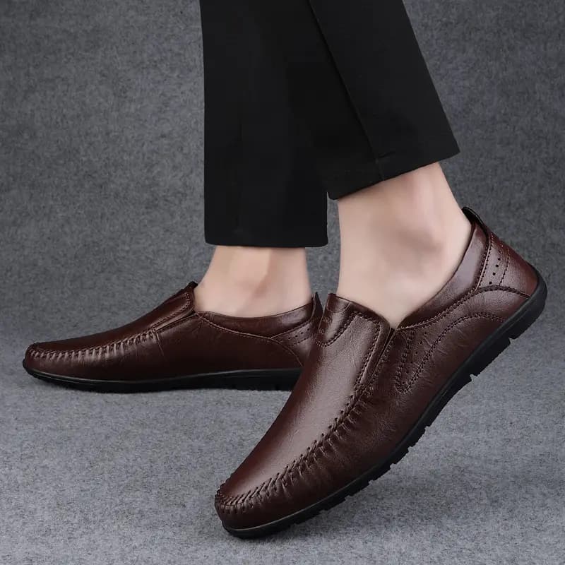 British Knight Genuine Leather Classic Versatile Slip-On Soft Comfortable Anti-Slip Commute Trendy Fashionable Young Casual Loafers Men's Black 14