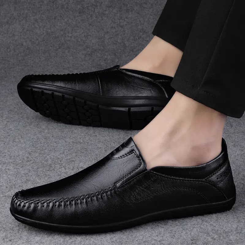 British Knight Genuine Leather Classic Versatile Slip-On Soft Comfortable Anti-Slip Commute Trendy Fashionable Young Casual Loafers Men's Black 8