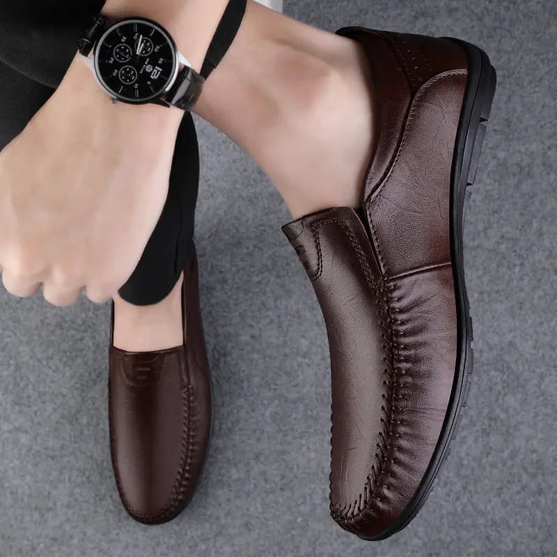British Knight Genuine Leather Classic Versatile Slip-On Soft Comfortable Anti-Slip Commute Trendy Fashionable Young Casual Loafers Men's Black 17