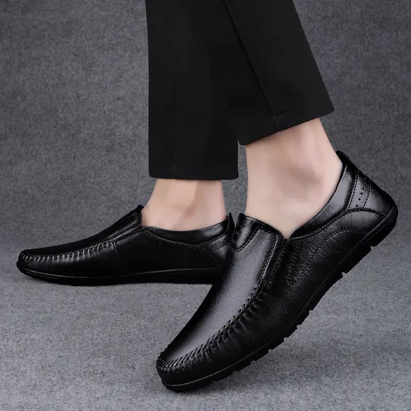 British Knight Genuine Leather Classic Versatile Slip-On Soft Comfortable Anti-Slip Commute Trendy Fashionable Young Casual Loafers Men's Black 6