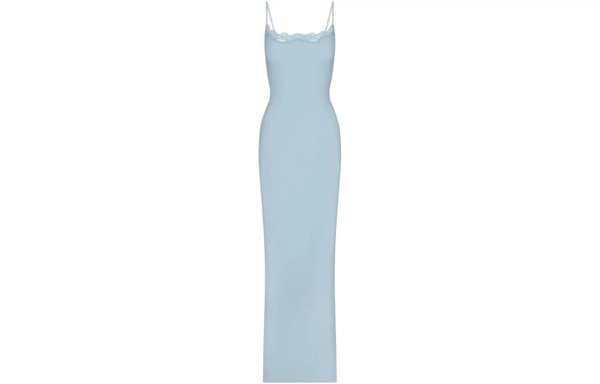 SKIMS Wedding Dress Series FITS EVERYBODY LACE LONG SLIP DRESS Qadın Donu Denim