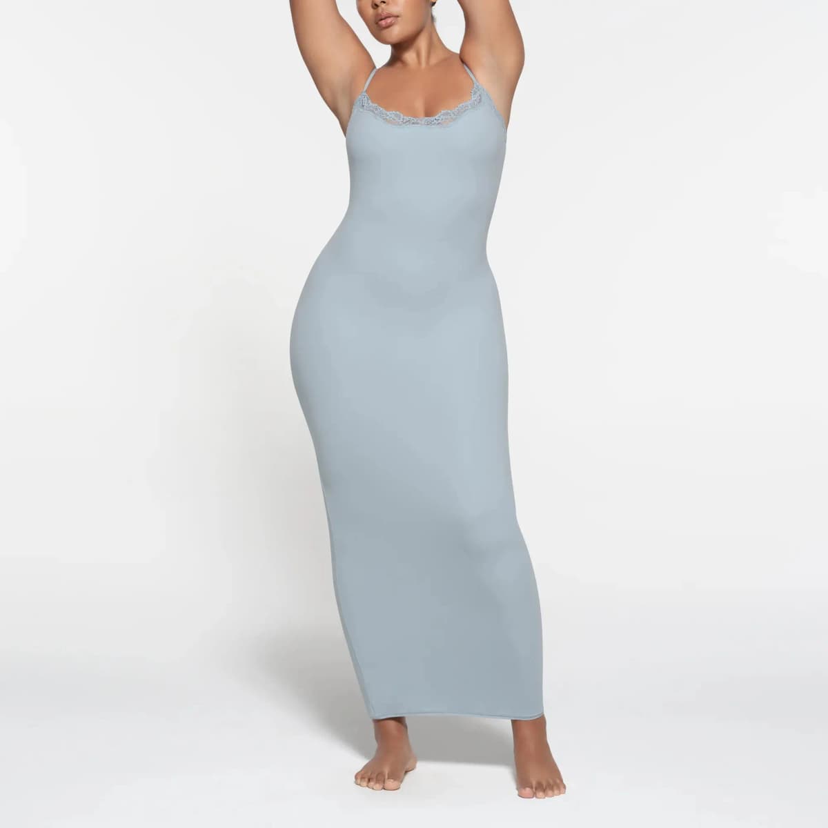 SKIMS Wedding Dress Series FITS EVERYBODY LACE LONG SLIP DRESS Qadın Donu Denim 2