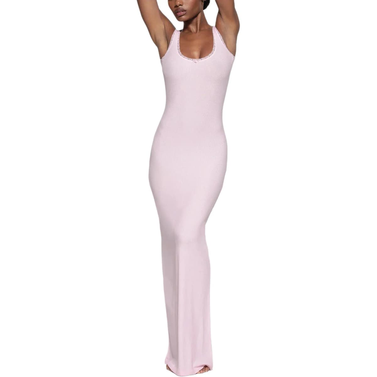 SKIMS SOFT LOUNGE LACE SCOOP NECK DRESS Qadın Donu CHERRY BLOSSOM 2