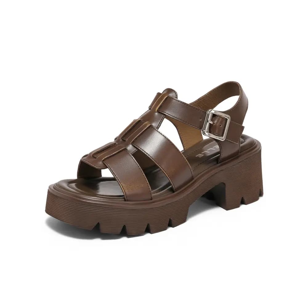 BELLE Roman Sandals 6CM Women's Brown Dark Gray