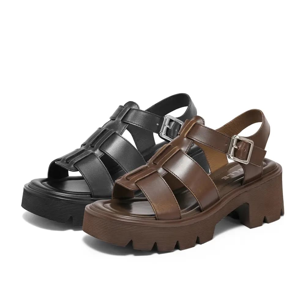 BELLE Roman Sandals 6CM Women's Brown Dark Gray 11