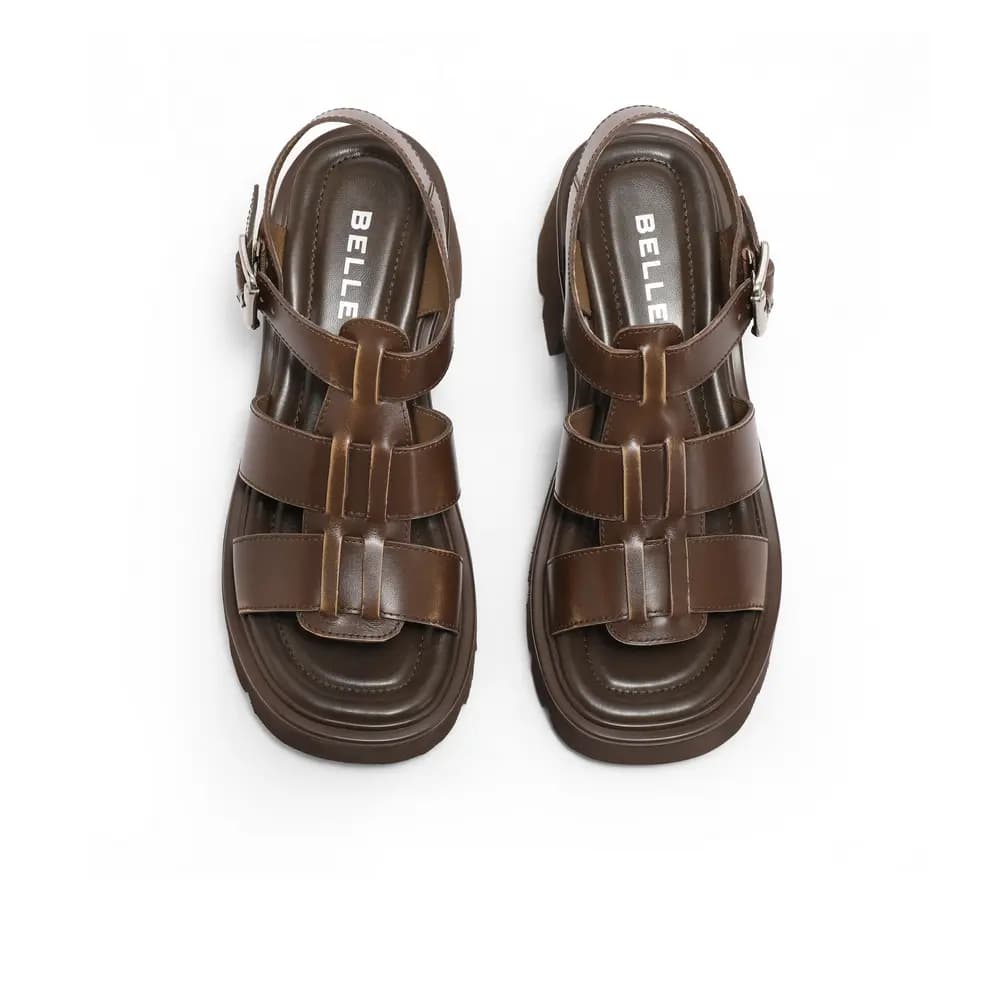 BELLE Roman Sandals 6CM Women's Brown Dark Gray 3
