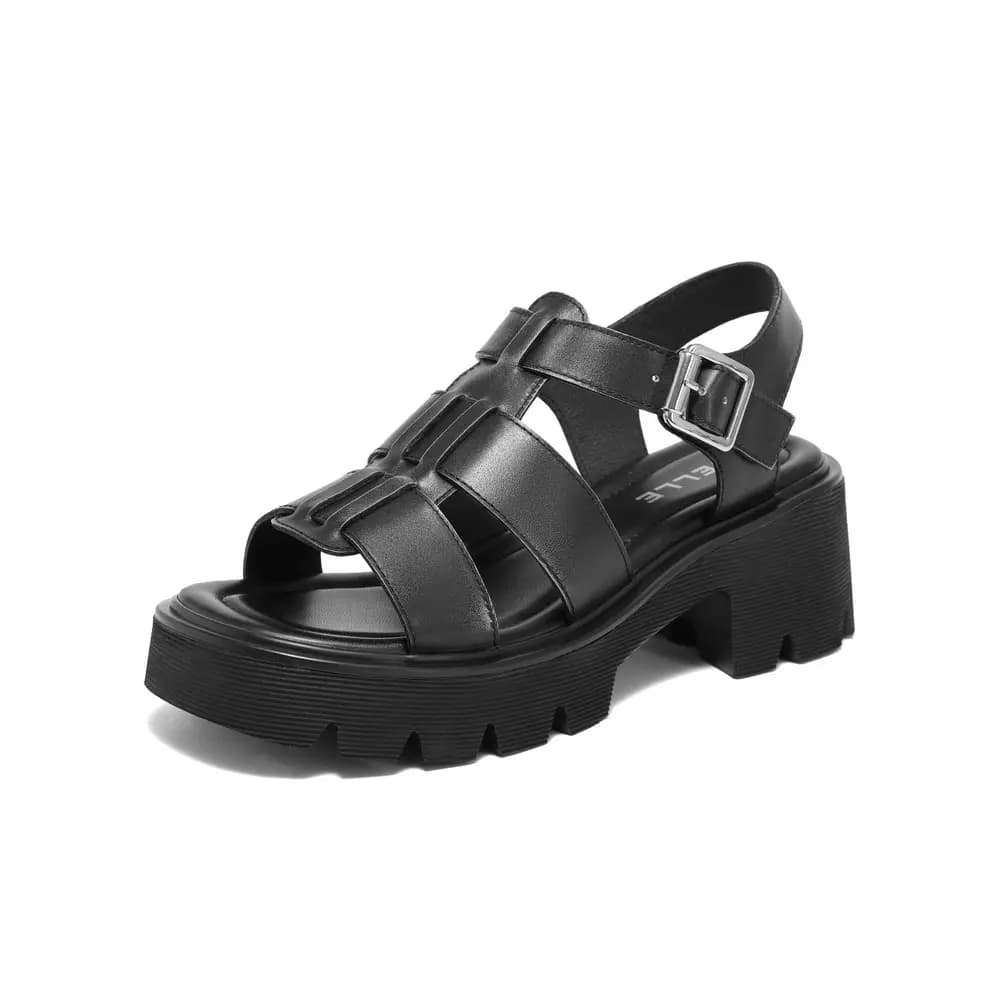 BELLE Roman Sandals 6CM Women's Brown Dark Gray 7