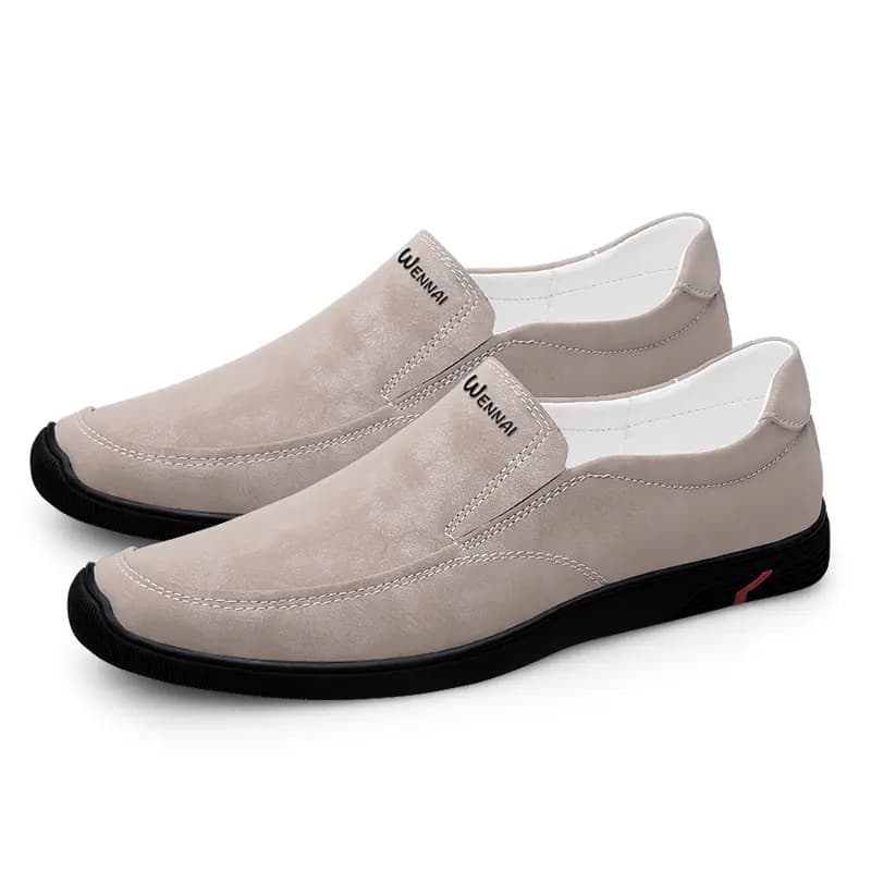 Wennai Split Cowhide Leather, Business Commute Breathable Slip-On Fashion Vintage Simple Easy Wear Comfortable Durable Driving Shoes Men's Gray 3