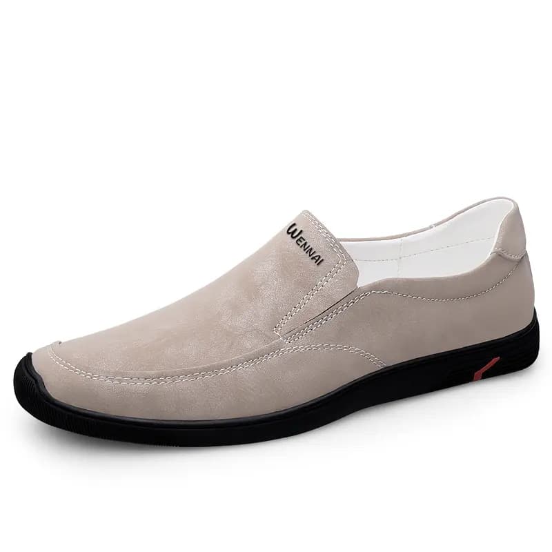 Wennai Split Cowhide Leather, Business Commute Breathable Slip-On Fashion Vintage Simple Easy Wear Comfortable Durable Driving Shoes Men's Gray 2