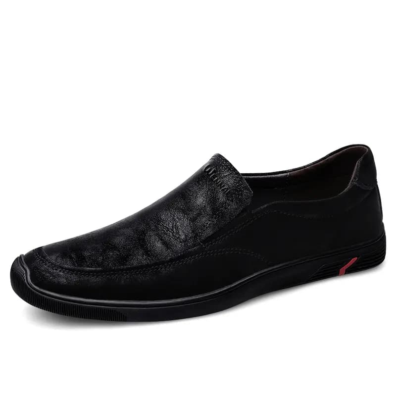Wennai Split Cowhide Leather, Business Commute Lightweight Breathable Casual Versatile Easy Wear Slip-On Fashion Simple Comfortable Durable Driving Shoes Men's Black 2