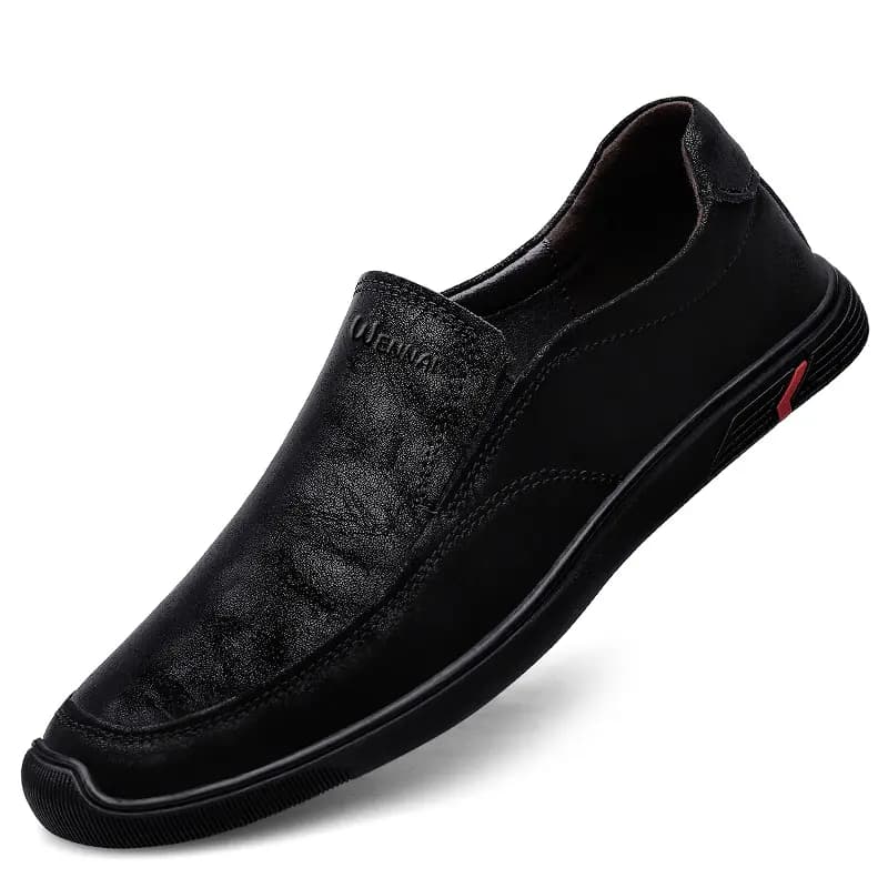 Wennai Split Cowhide Leather, Business Commute Lightweight Breathable Casual Versatile Easy Wear Slip-On Fashion Simple Comfortable Durable Driving Shoes Men's Black 3
