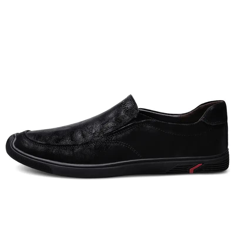 Wennai Split Cowhide Leather, Business Commute Lightweight Breathable Casual Versatile Easy Wear Slip-On Fashion Simple Comfortable Durable Driving Shoes Men's Black