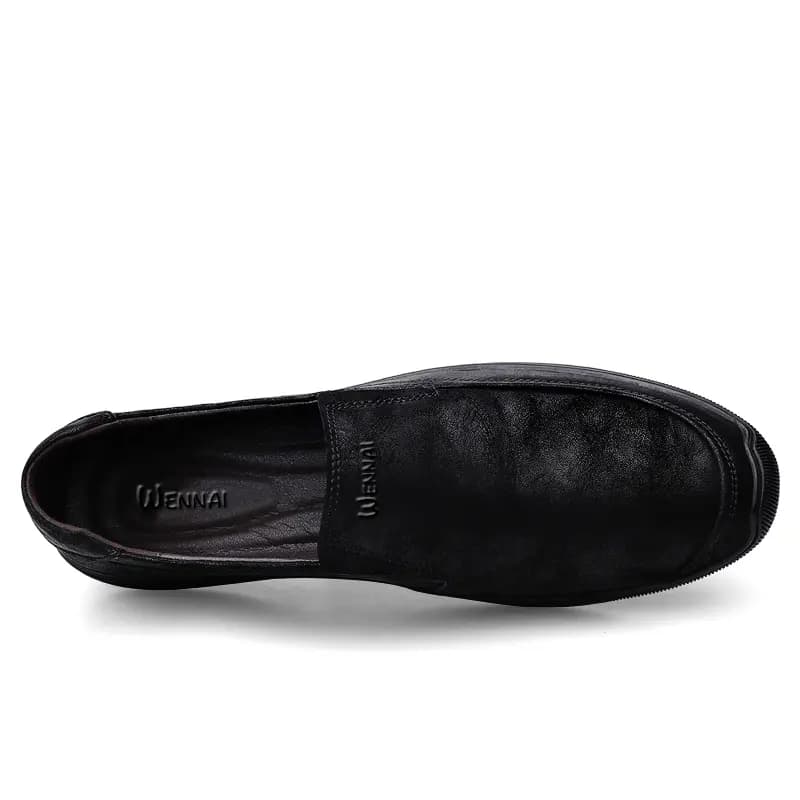 Wennai Split Cowhide Leather, Business Commute Lightweight Breathable Casual Versatile Easy Wear Slip-On Fashion Simple Comfortable Durable Driving Shoes Men's Black 5