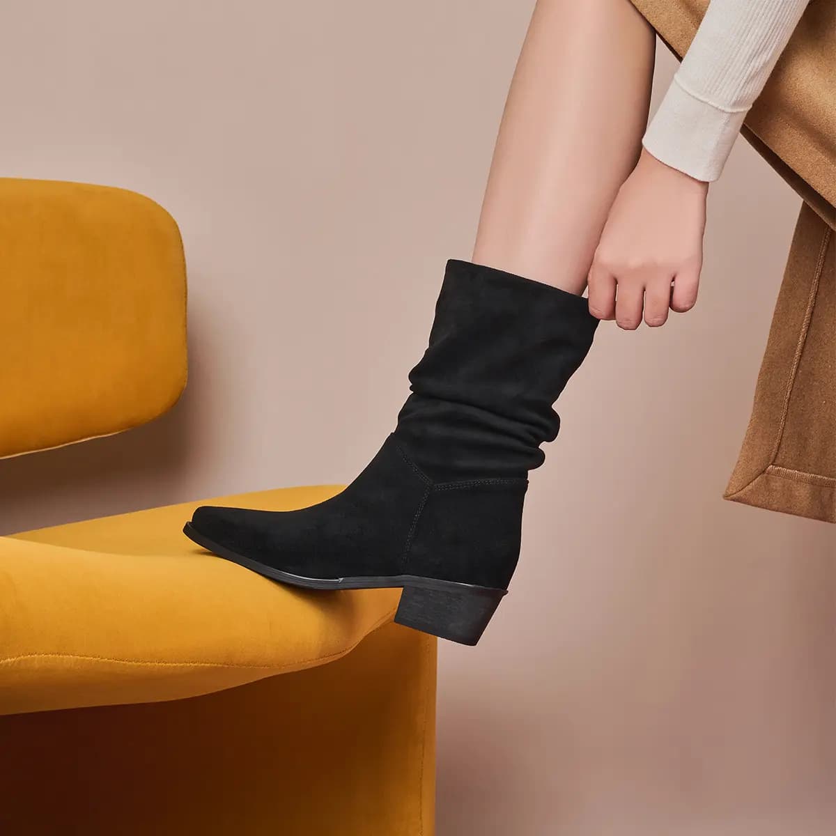 GEMEIQ Fabric Qadın Uzunboğaz Çəkmə 4.5sm 3