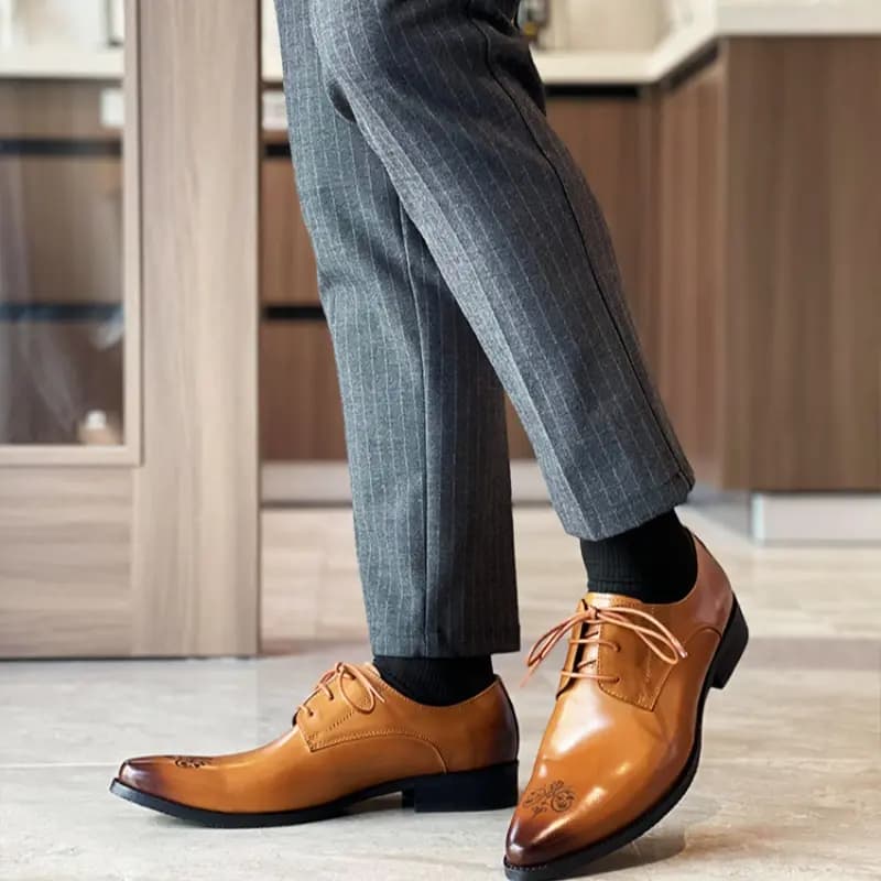 ASTON M.JAZZ Top Layer Cowhide Leather Large Size Soft Sole British Brogue Business Formal Leather Shoes Men's 25