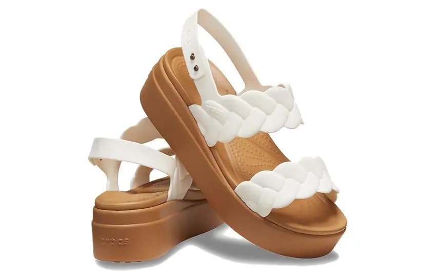 Crocs Brooklyn Woven Wedge Sandals 'White Brown' Women's 3