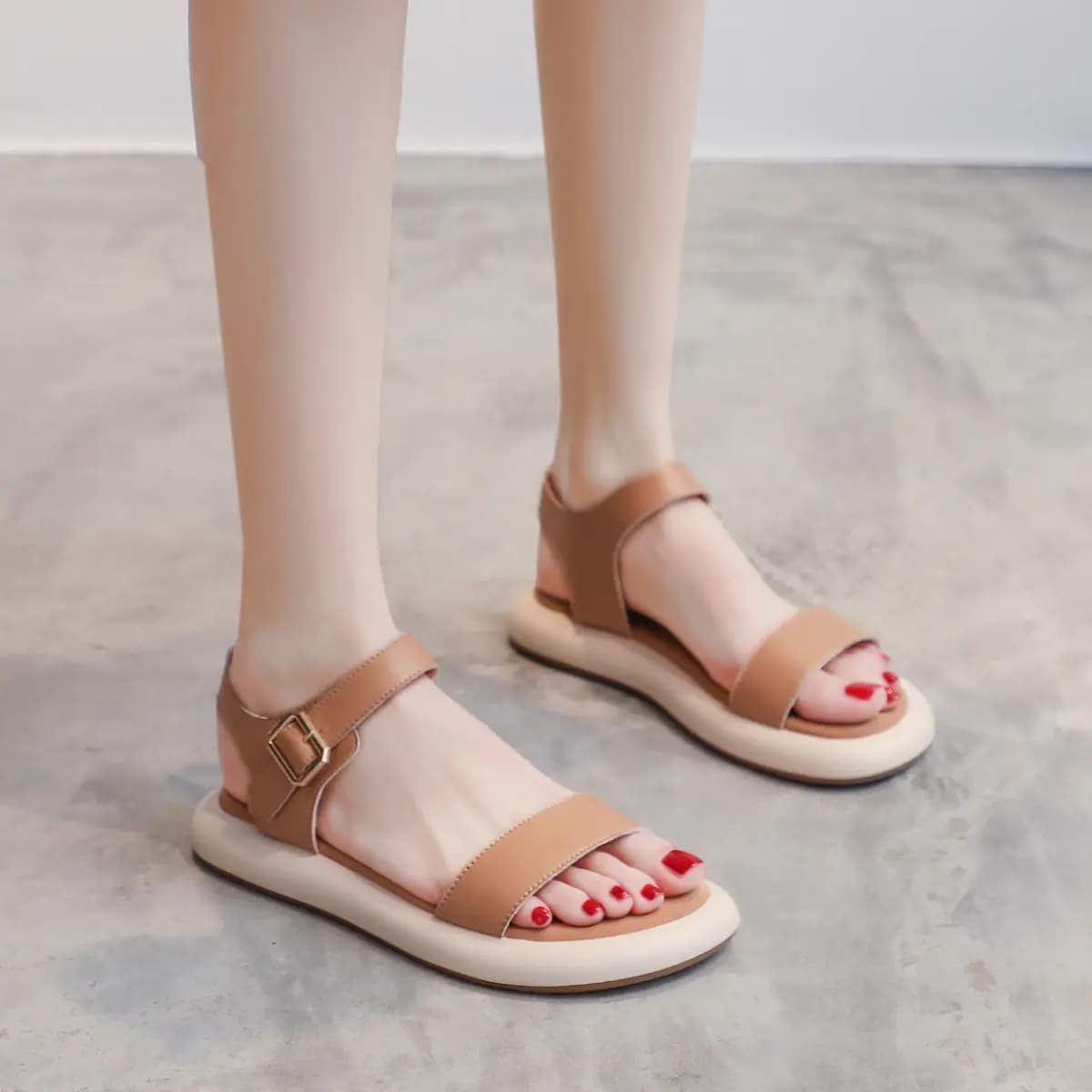 ZHR Zeze Simple Cool Comfortable Commuting Mother Shoes One-Strap Sandals 2.5cm Women's 12